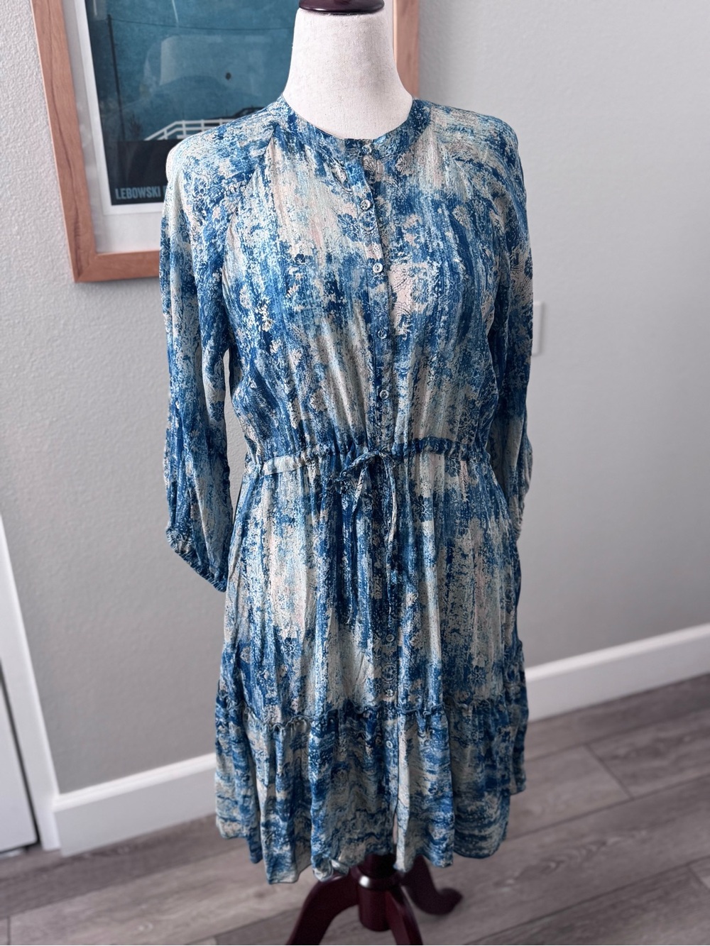 Johnny Was Teal and Cream Silk Mini Dress Size medium